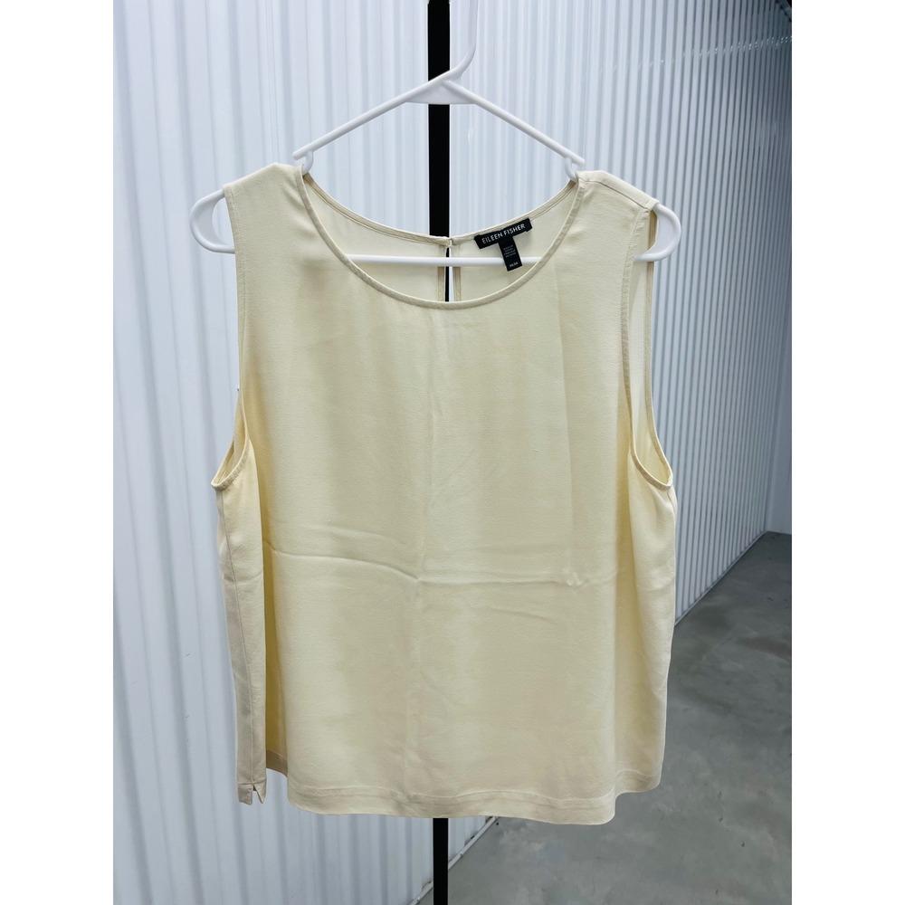 Eileen Fisher Silk Tank Top Cream Sleeveless Shell Keyhole Back Minimalist M